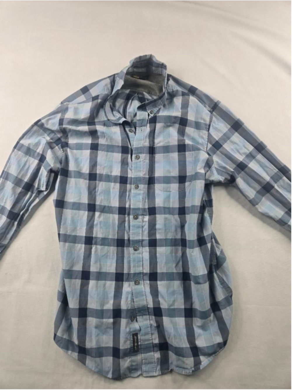 Eddie Bauer | Blue Long Sleeve Button Down | Blue Checkered | Large